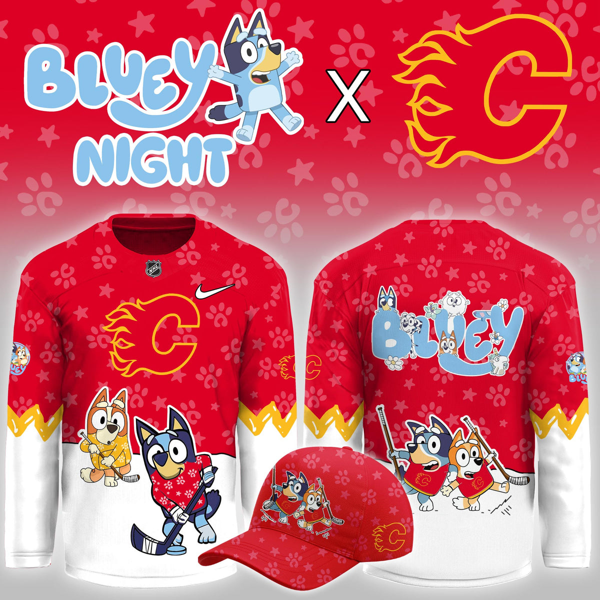 Calgary Flames Merch 2026 NHL Bluey Night Game Hockey Jersey Hockey Lover Gifts - Foxy23shop