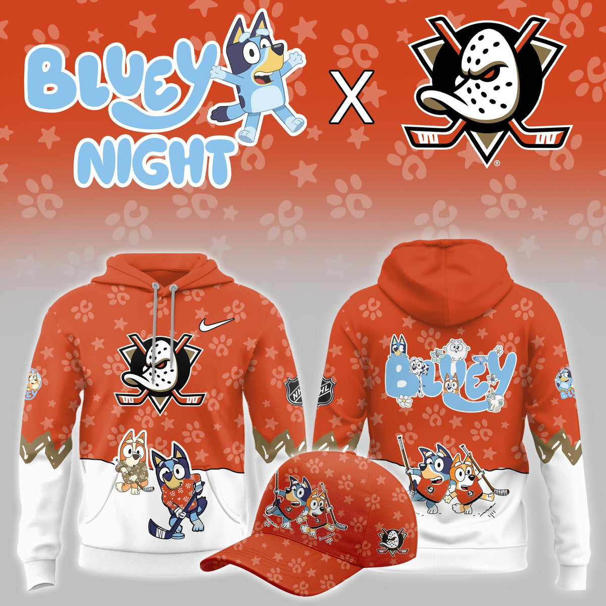 Anaheim Ducks Merch 2026 NHL Bluey Night Hoodie Best Gifts For Anaheim Ducks Fan - Foxy23shop