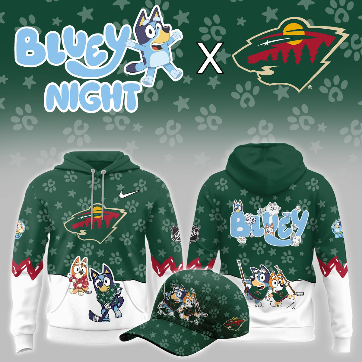 Minnesota Wild Merch 2026 NHL Bluey Night Hoodie Minnesota Wild Clothing Best Fan Gear - Foxy23shop