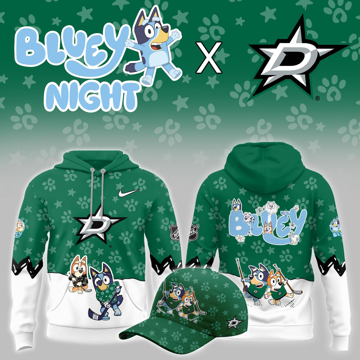 Dallas Stars Merch 2026 NHL Bluey Night Hoodie Dallas Stars Apparel Fan Gear - Foxy23shop