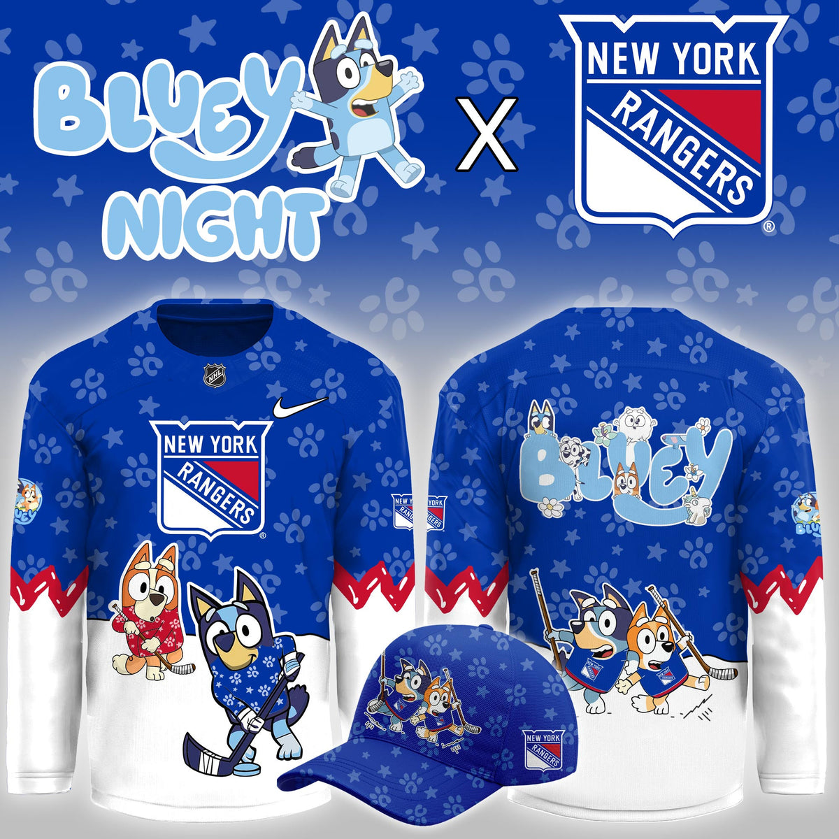 New York Rangers Merch 2026 NHL Bluey Night Game Hockey Jersey Presents For Rangers Fan - Foxy23shop