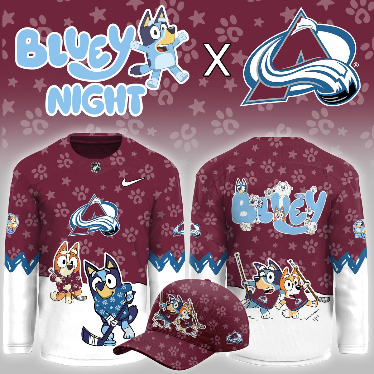 Colorado Avalanche Merch 2026 NHL Bluey Night Hockey Jersey Cool Presents For Fans - Foxy23shop