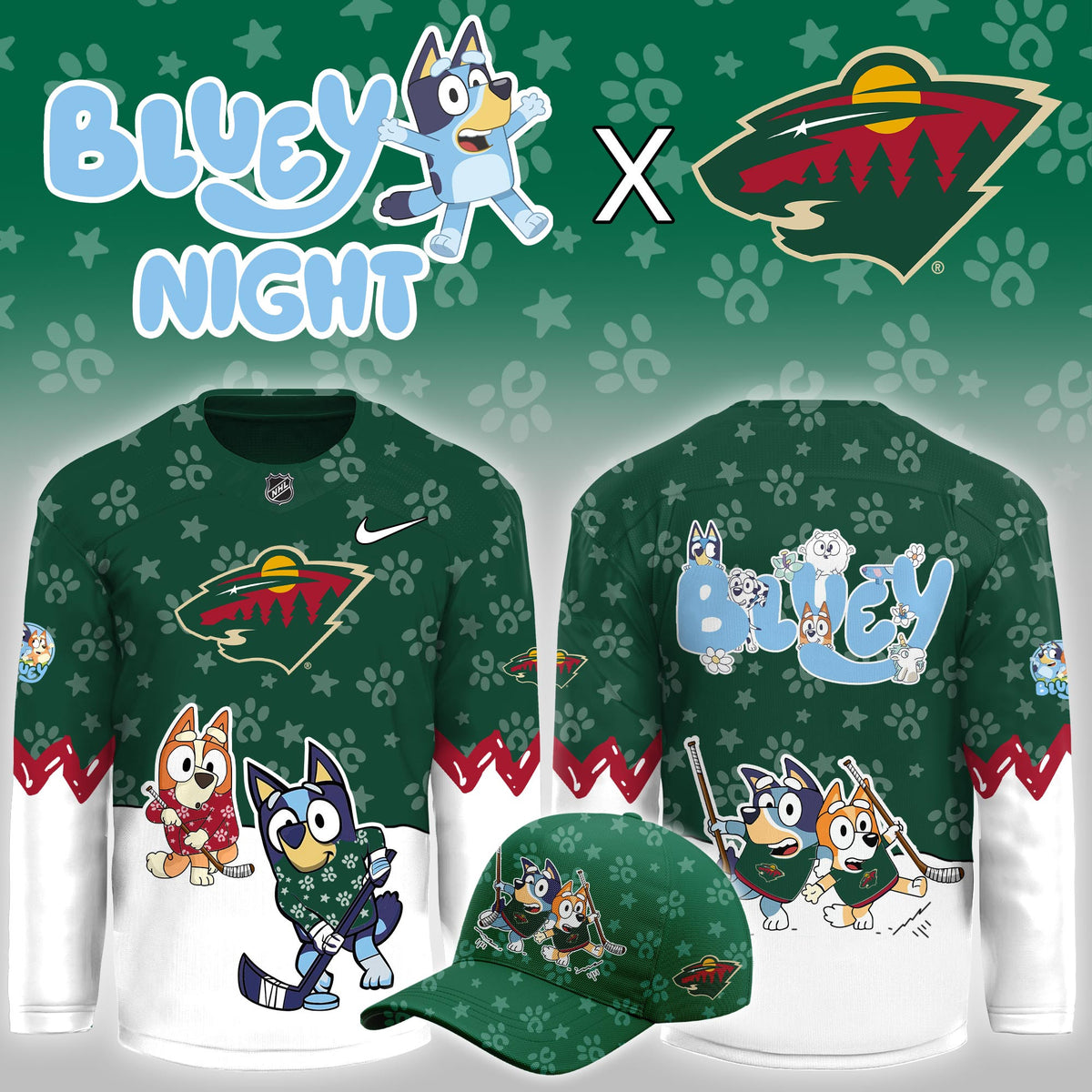 Minnesota Wild Merch 2026 NHL Bluey Night Jersey Best Presents For Wild Fans - Foxy23shop