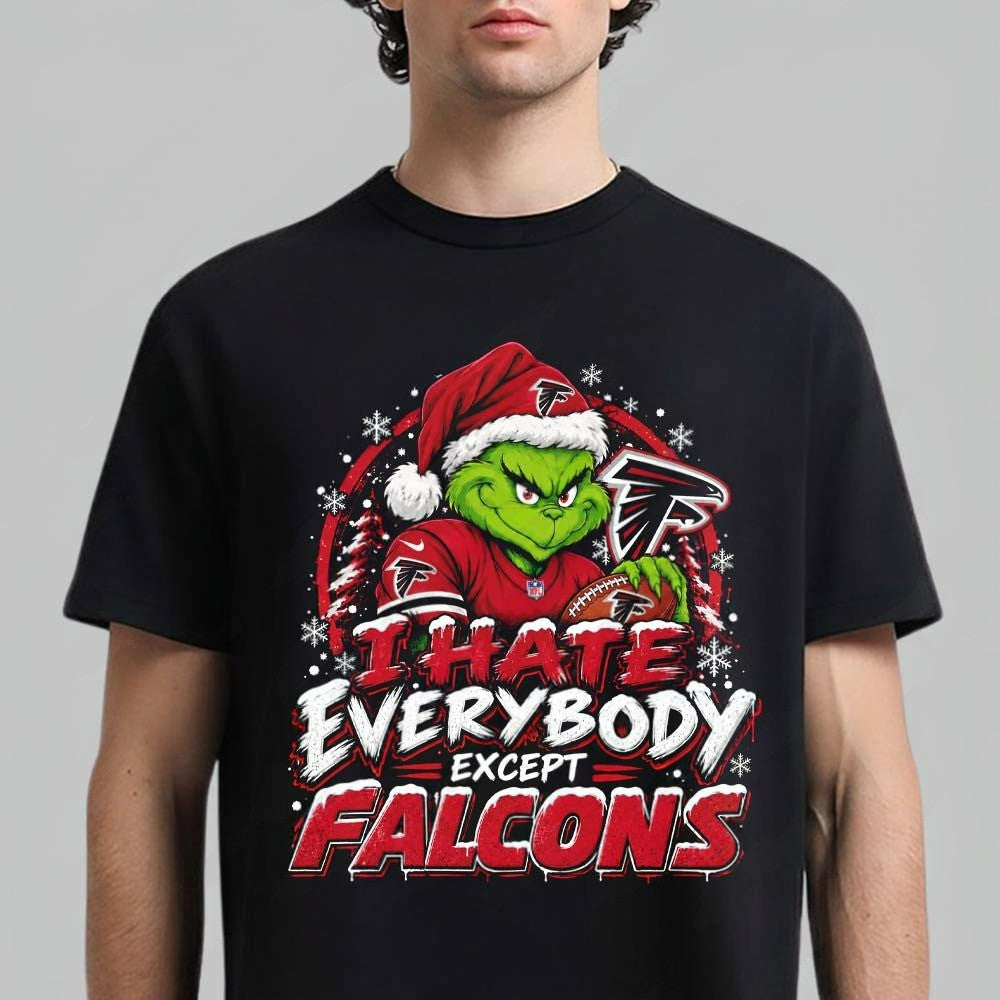 Atlanta Falcons Merch 2026 NFL Grinch I Hate Everybody Except Falcons T-Shirt Gifts For Fans - Foxy23shop