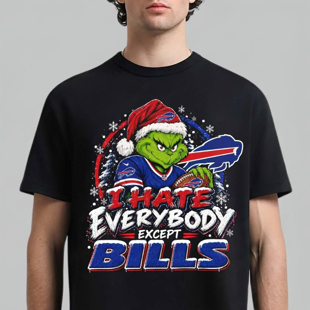 Buffalo Bills Merch Grinch I Hate Everybody Except Bills NFL 2026 T-Shirt Gifts For Bills Mafia - Foxy23shop