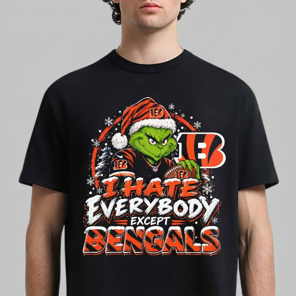Cincinnati Bengals Grinch I Hate Everybody Except Bengals 2026 NFL T-Shirt Gifts For Bengals Fan - Foxy23shop
