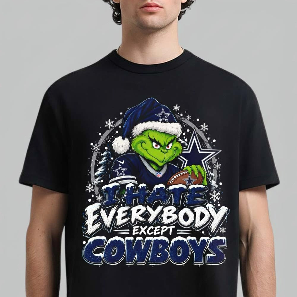 Dallas Cowboys Merch Grinch I Hate Everybody Except Cowboys NFL 2026 T-Shirt Gifts For Fan - Foxy23shop