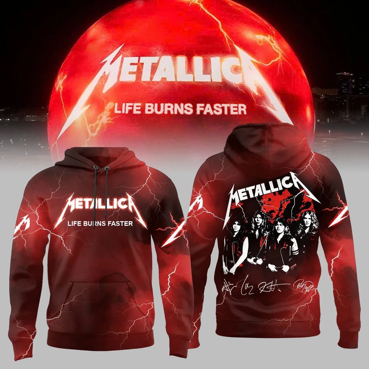 Metallica Merch Life Burns Faster Sphere Las Vegas Concert Hoodie Gifts For Metallica Fans - Foxy23shop