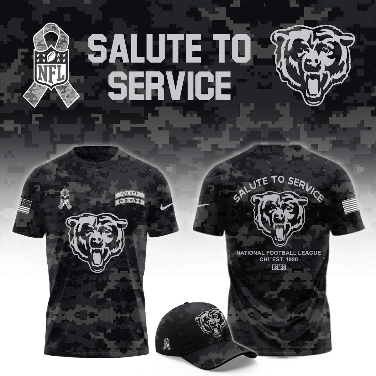 Chicago Bears Merch 2026 NFL Salute To Service Shirt Football Fan Gears - Foxy23shop