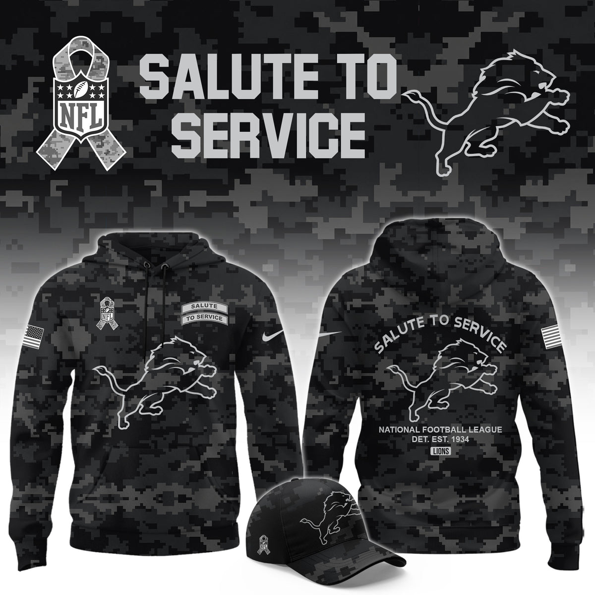 Detroit Lions Merch 2026 NFL Salute To Service Hoodie Best Fan Gear - Foxy23shop