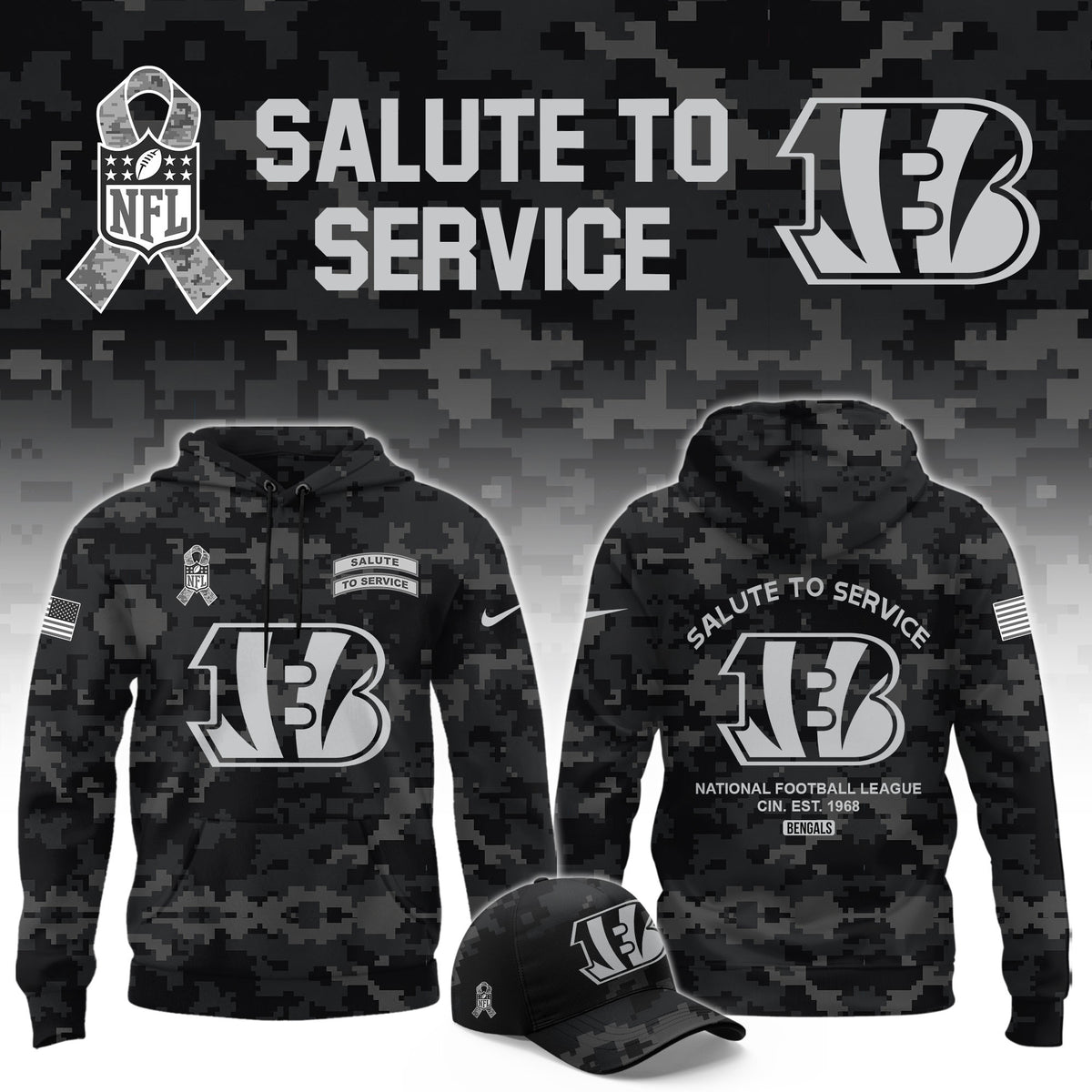 Cincinnati Bengals Merch 2026 NFL Salute To Service Hoodie Best Fan Gear - Foxy23shop