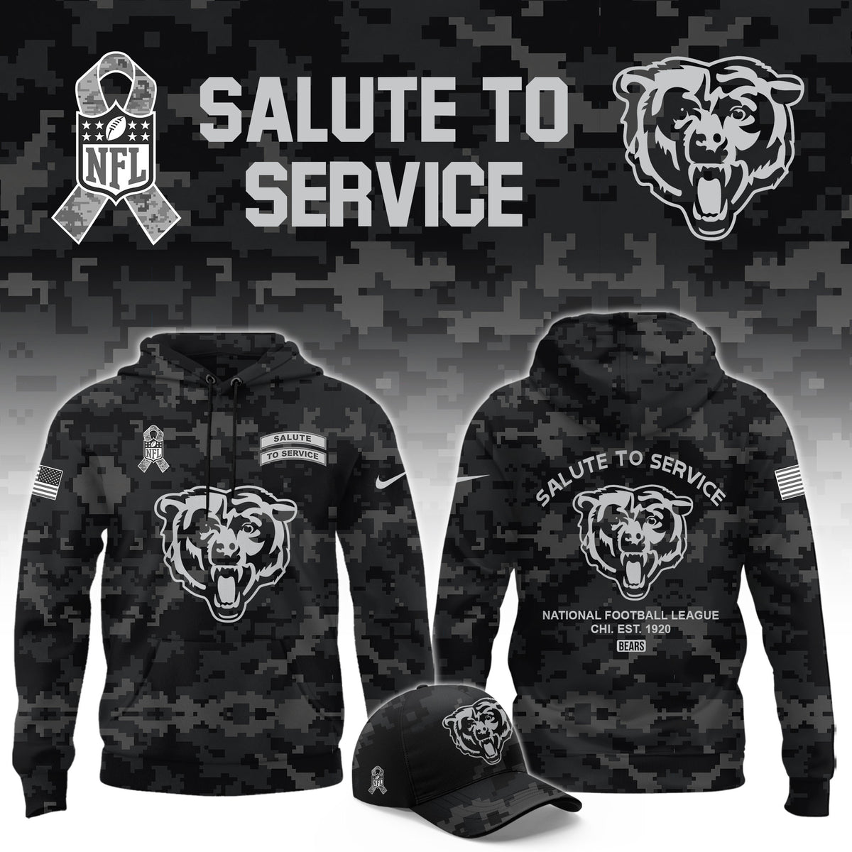 Chicago Bears Merch 2026 NFL Salute To Service Hoodie Gifts For Bears Fans - Foxy23shop