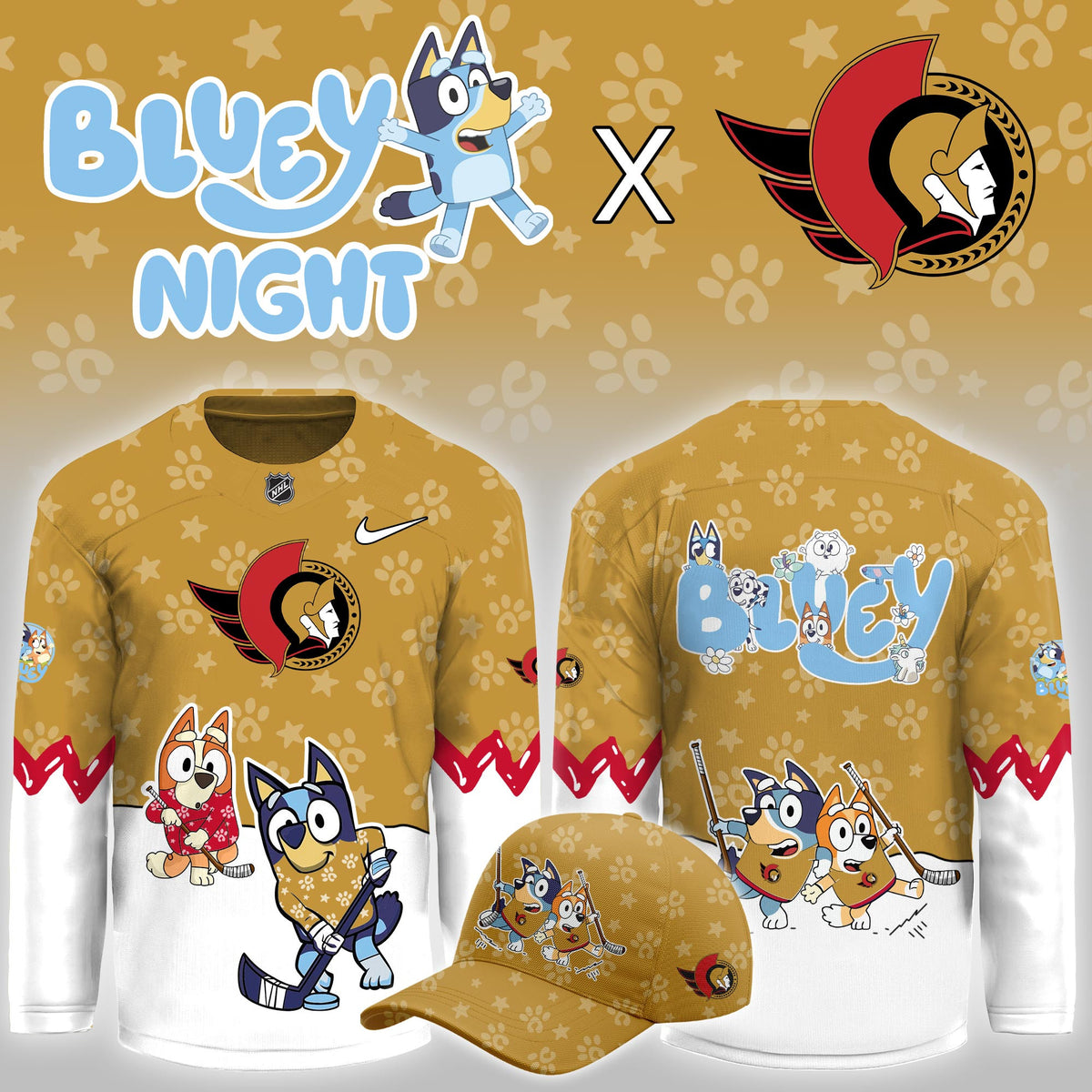 Ottawa Senators Merch 2026 NHL Bluey Night Hockey Jersey Presents For Senators Lovers - Foxy23shop