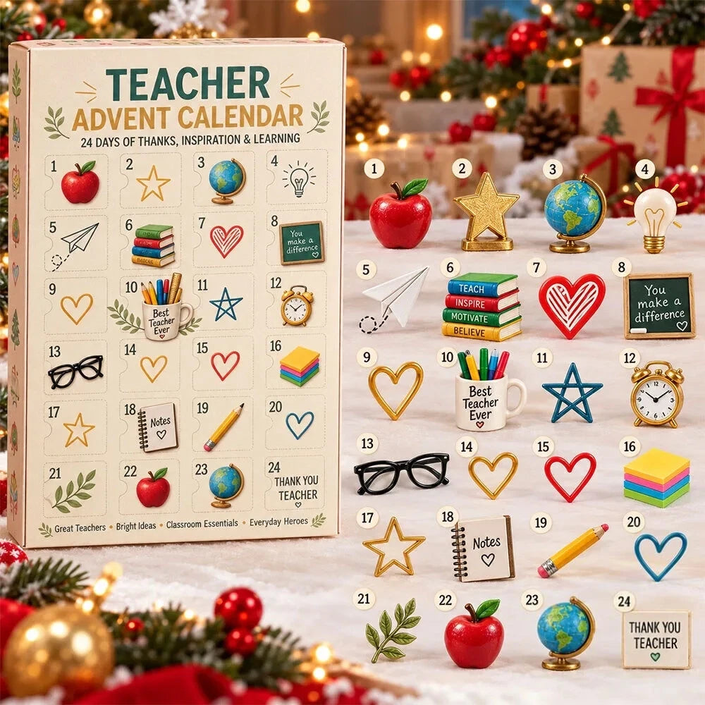 24 Days Teacher Advent Calendar Christmas Eve Countdown Xmas Gift Ideas - Foxy23shop