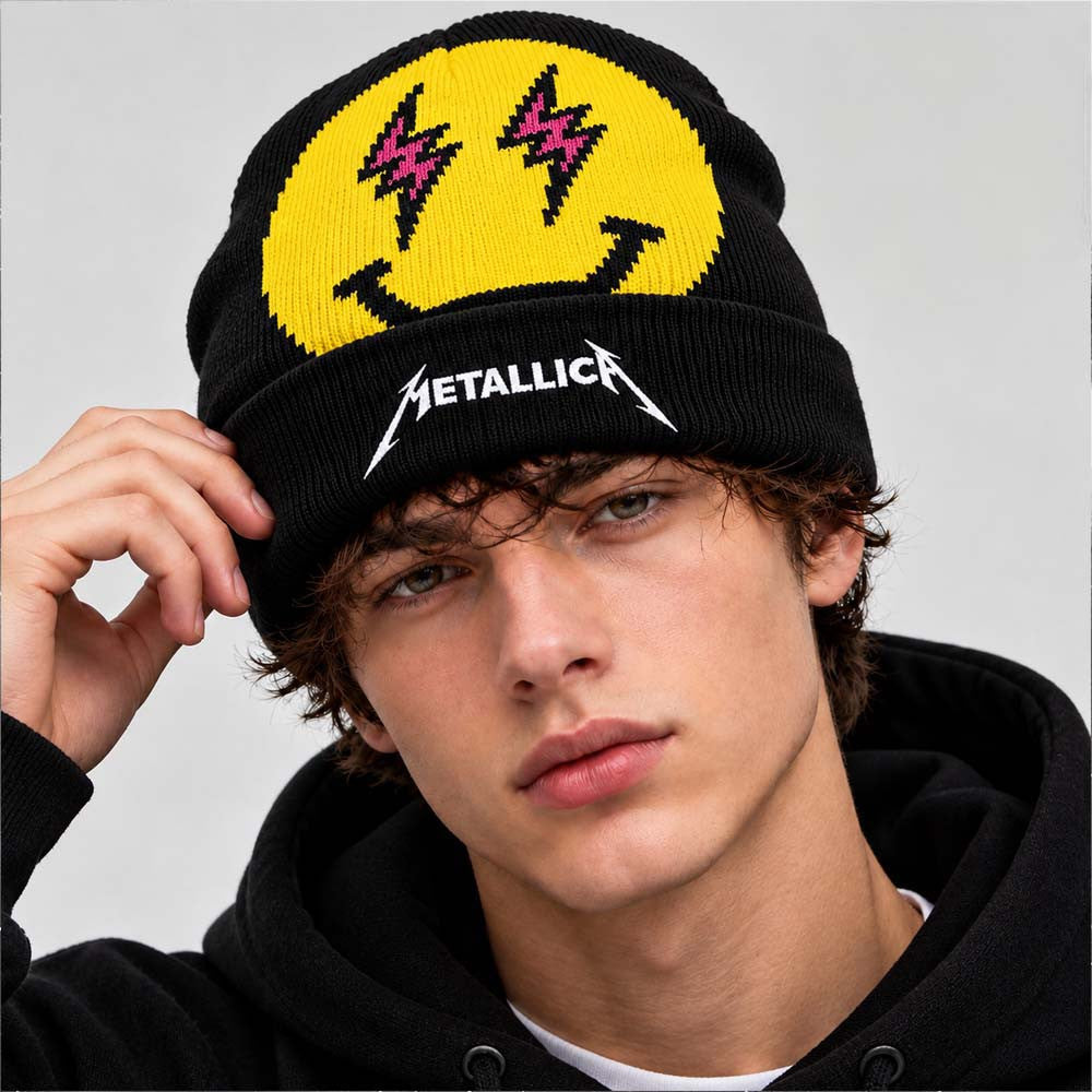 Metallica J Balvin Smiley Face Beanie Metallica Merch Presents For Music Lover - Foxy23shop