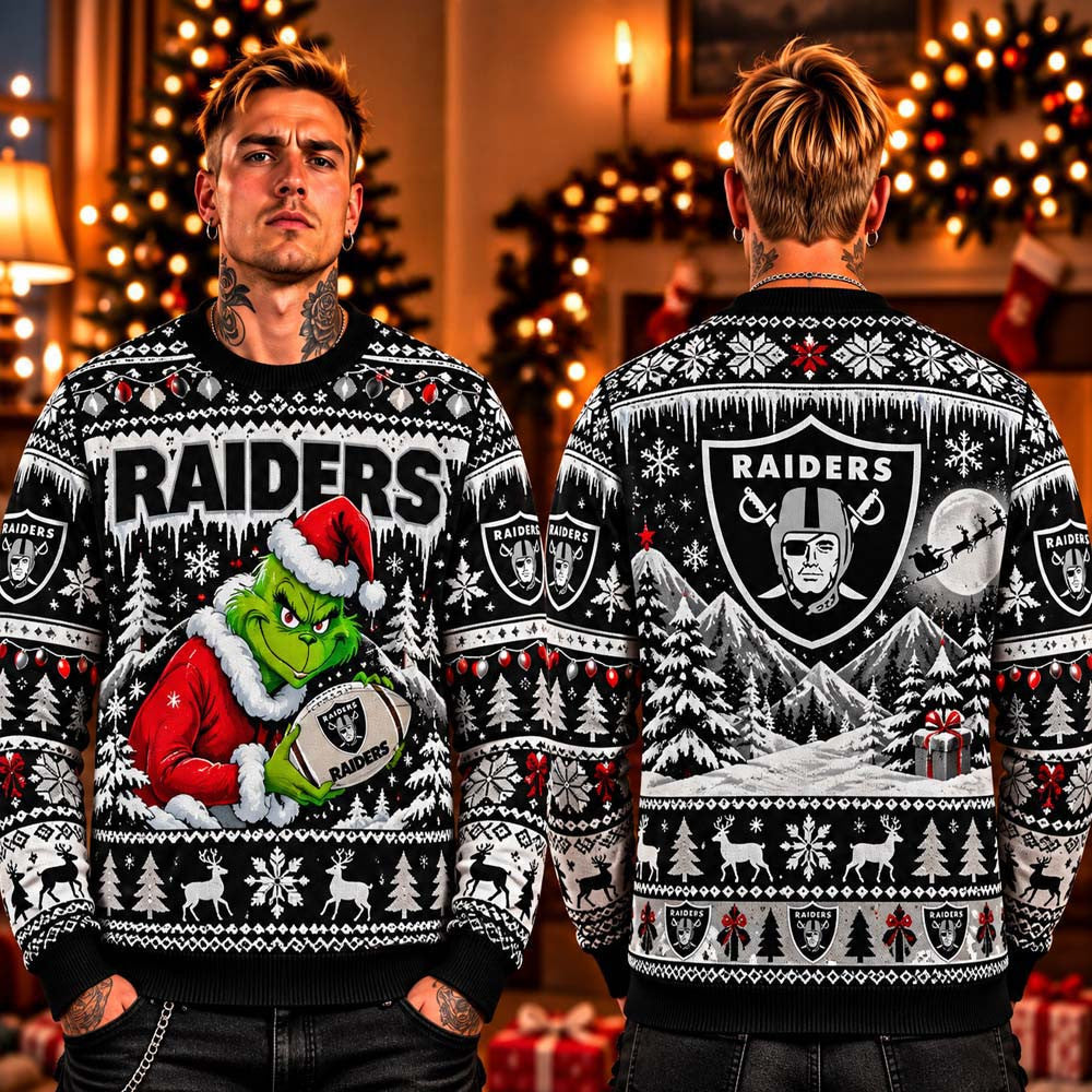 Las Vegas Raiders Grinch 2026 Ugly Christmas Sweater LV Raiders Apparel Fan Gear - Foxy23shop