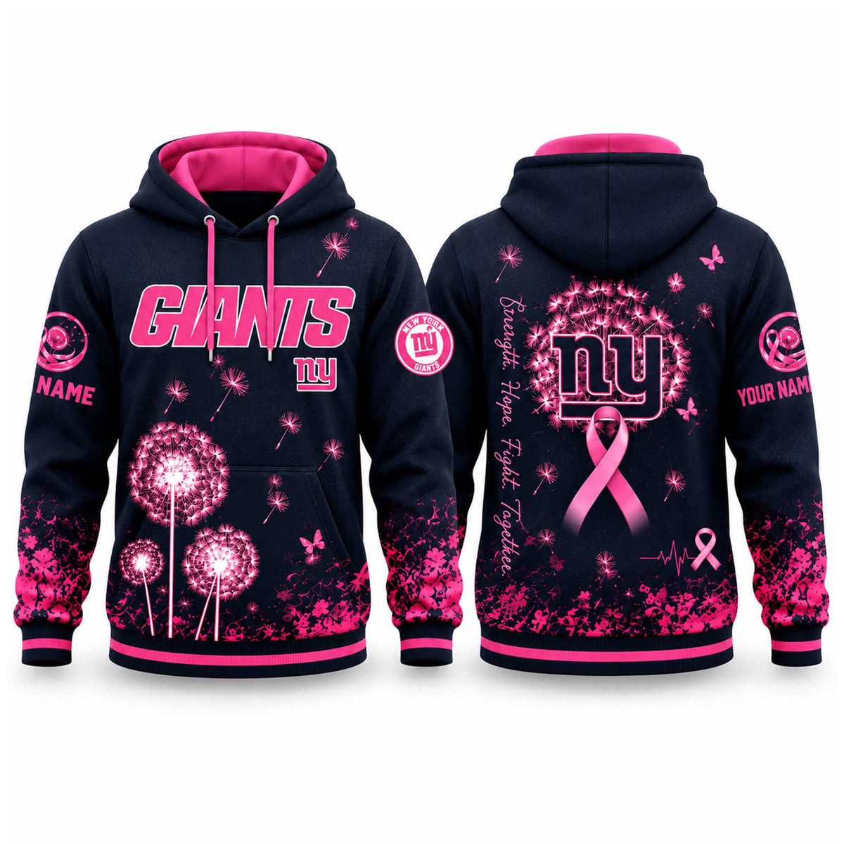 Custom New York Giants Breast Cancer Awareness Hoodie New York Giants Merch Fan Gear - Foxy23shop