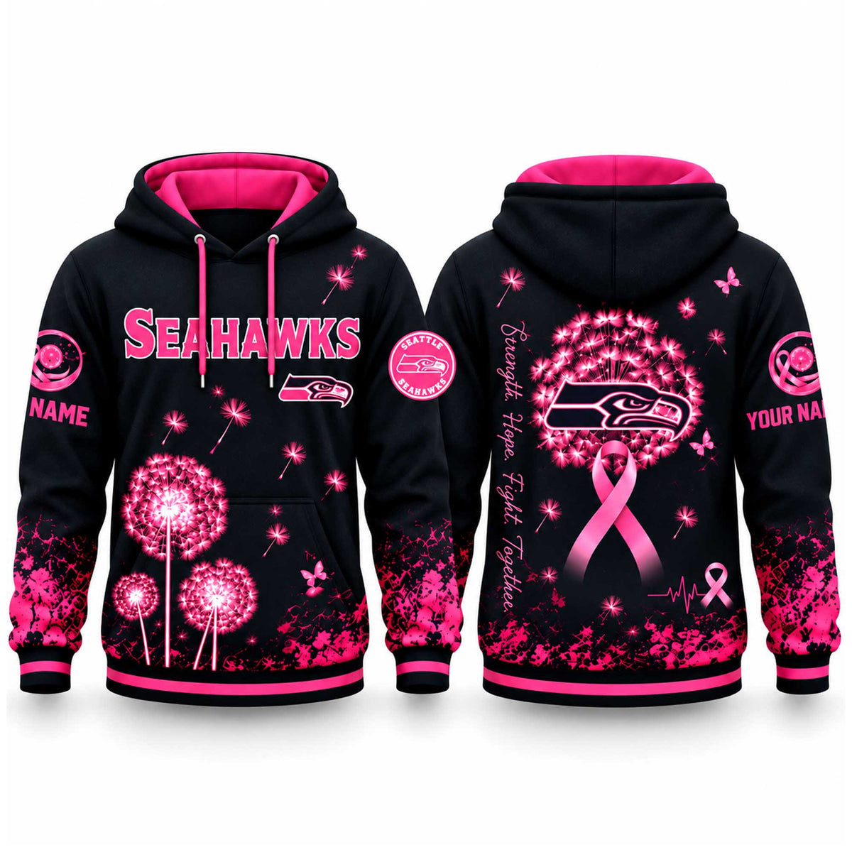 Personalized Seattle Seahawks Breast Cancer Awareness Hoodie Gift For The 12s - Foxy23shop