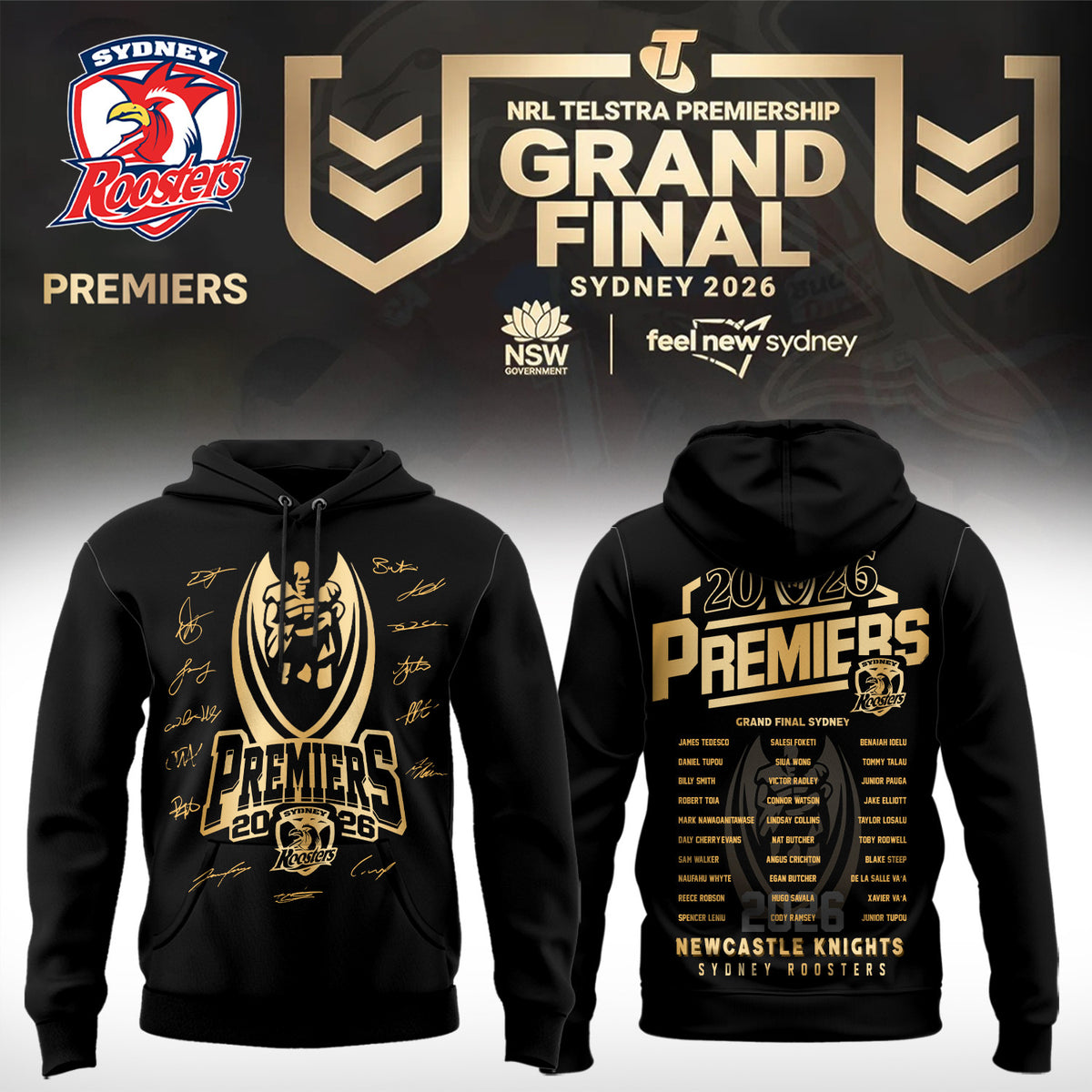 Sydney Roosters Merch 2026 NRL Premiers Hoodie Sydney Roosters Gear Gifts For Him - Foxy23shop
