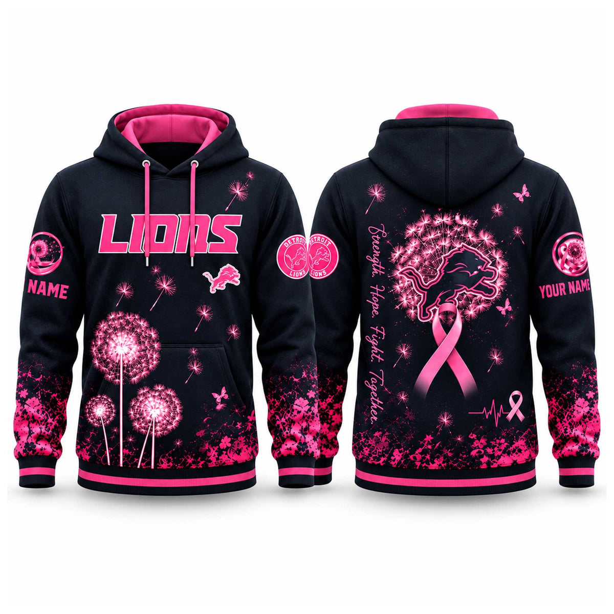 Personalized Detroit Lions Breast Cancer Awareness Hoodie Detroit Lions Hooded Sweatshirt Fan Gear - Foxy23shop