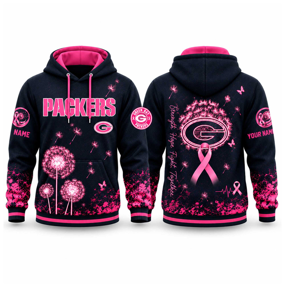Personalized Green Bay Packers Breast Cancer Awareness Hoodie Gifts For Packers Fans - Foxy23shop