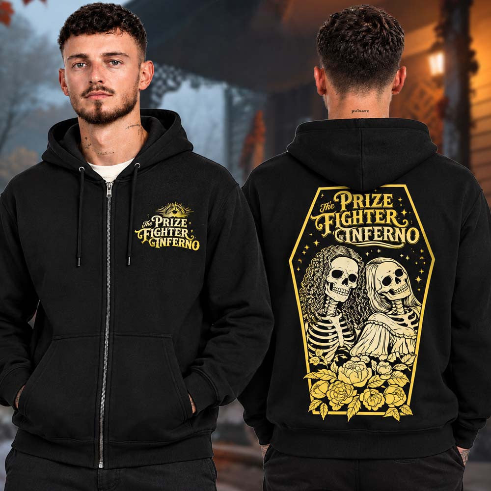 The Prize Fighter Inferno Merch Neverender Festival 2026 Skeleton Lovers Floral Coffin Zip Hoodie Gift Idea - Foxy23shop