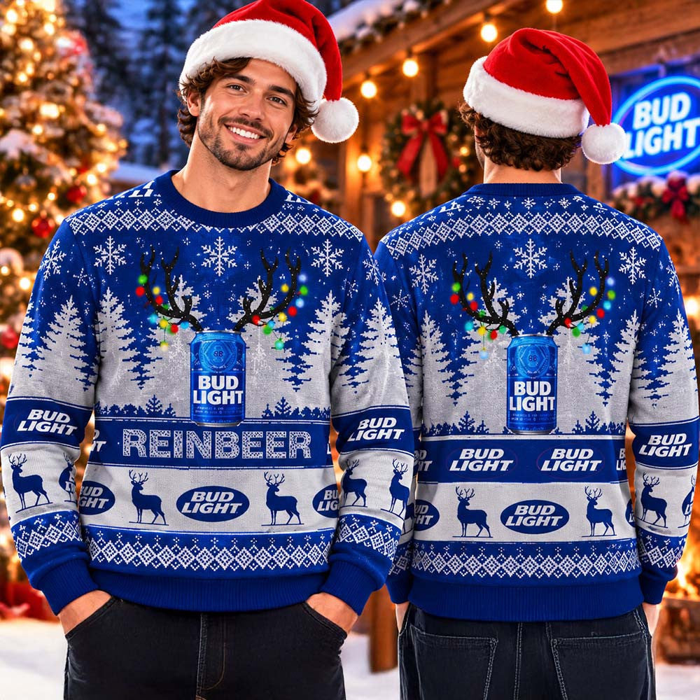 Bud Light Reinbeer Platinum Funny Blue Christmas Ugly Sweater Xmas Clothing Christmas Gifts For Brother - Foxy23shop