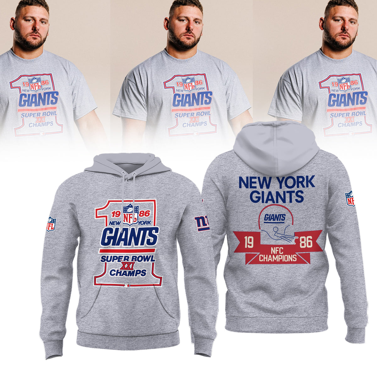 New York Giants Merch Super Bowl Champions 1986 Hoodie Football Fan Gear - Foxy23shop