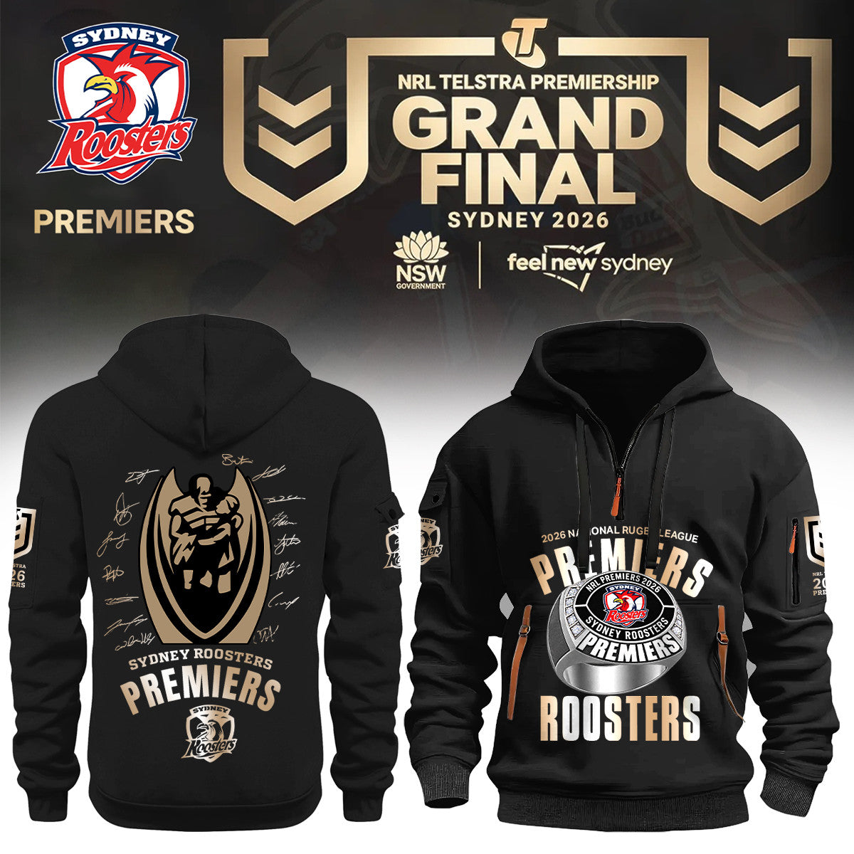 Sydney Roosters 2026 NRL Premiers Half Zip Hoodie Sydney Roosters Clothing Best Fan Gear - Foxy23shop