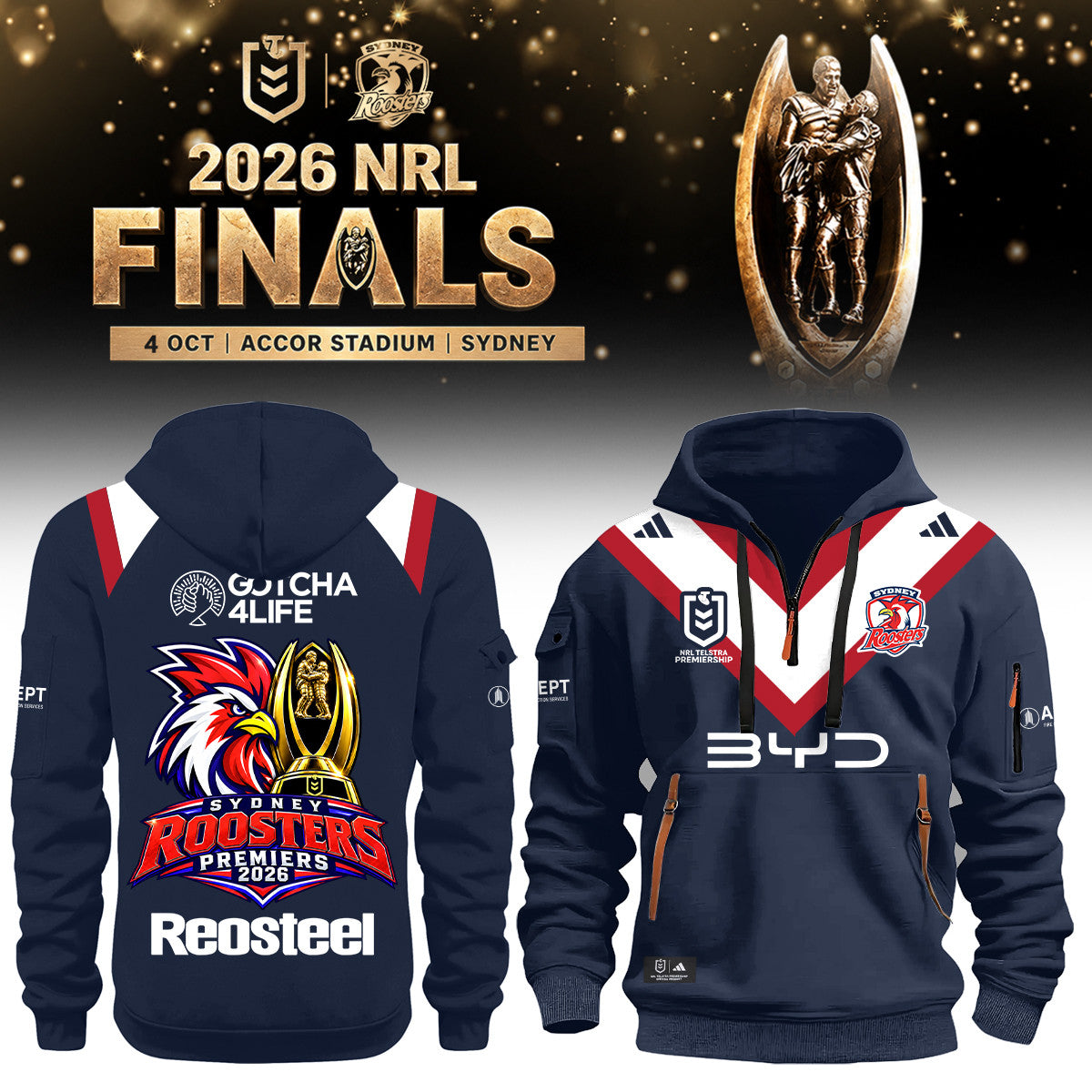 Sydney Roosters 2026 NRL Premiers Half Zip Hoodie Sydney Roosters Clothing Best Fan Gifts - Foxy23shop