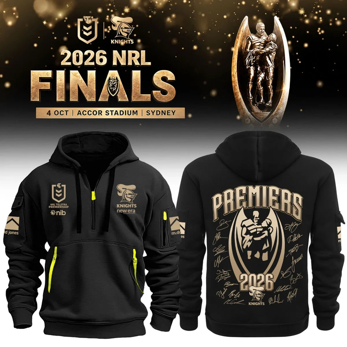 Newcastle Knights 2026 NRL Premiers Half Zip Hoodie Newcastle Knights Apparel Rugby Fan Gears - Foxy23shop