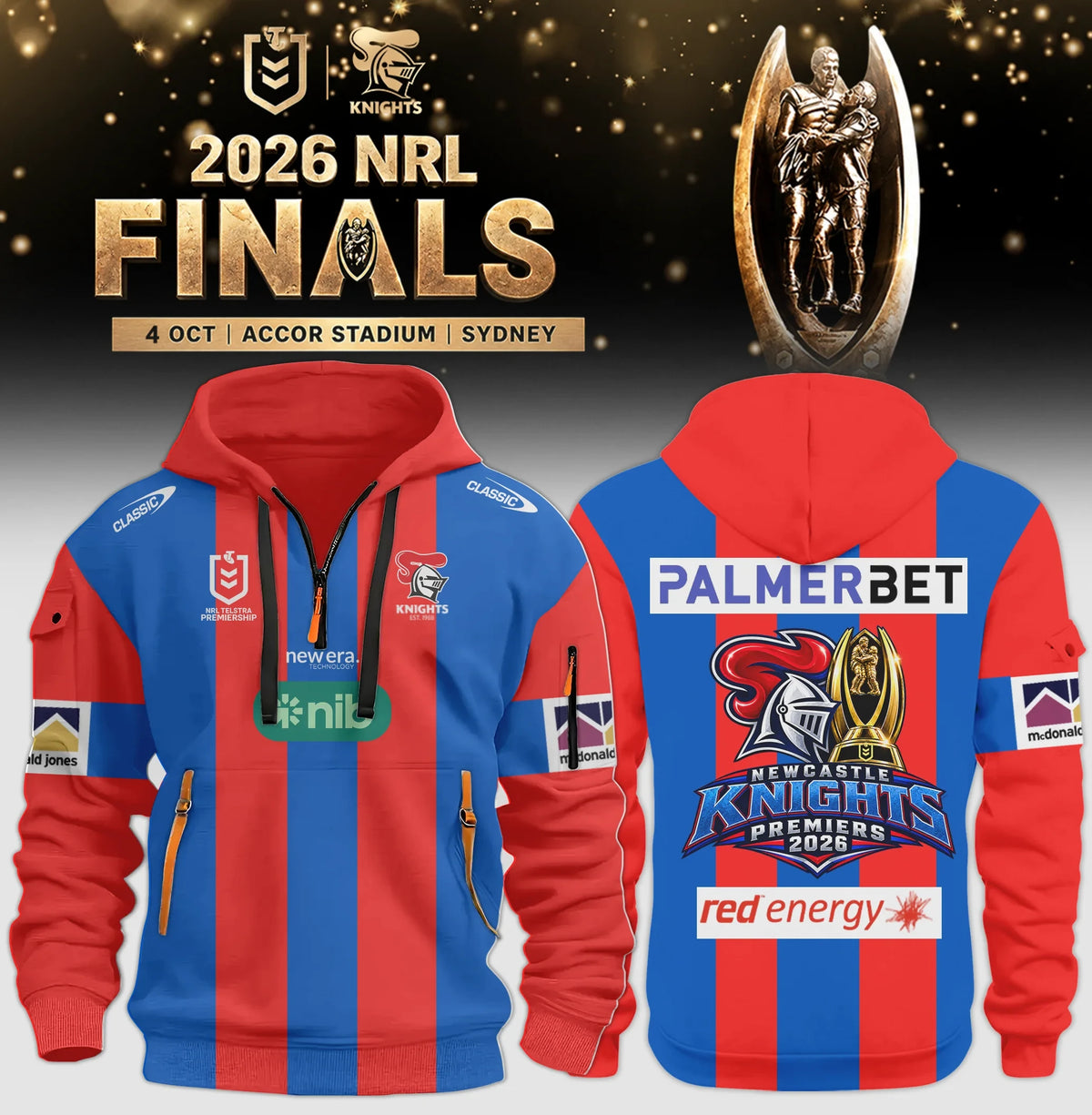 Newcastle Knights 2026 NRL Premiers Half Zip Hoodie Presents For Rugby Fan - Foxy23shop