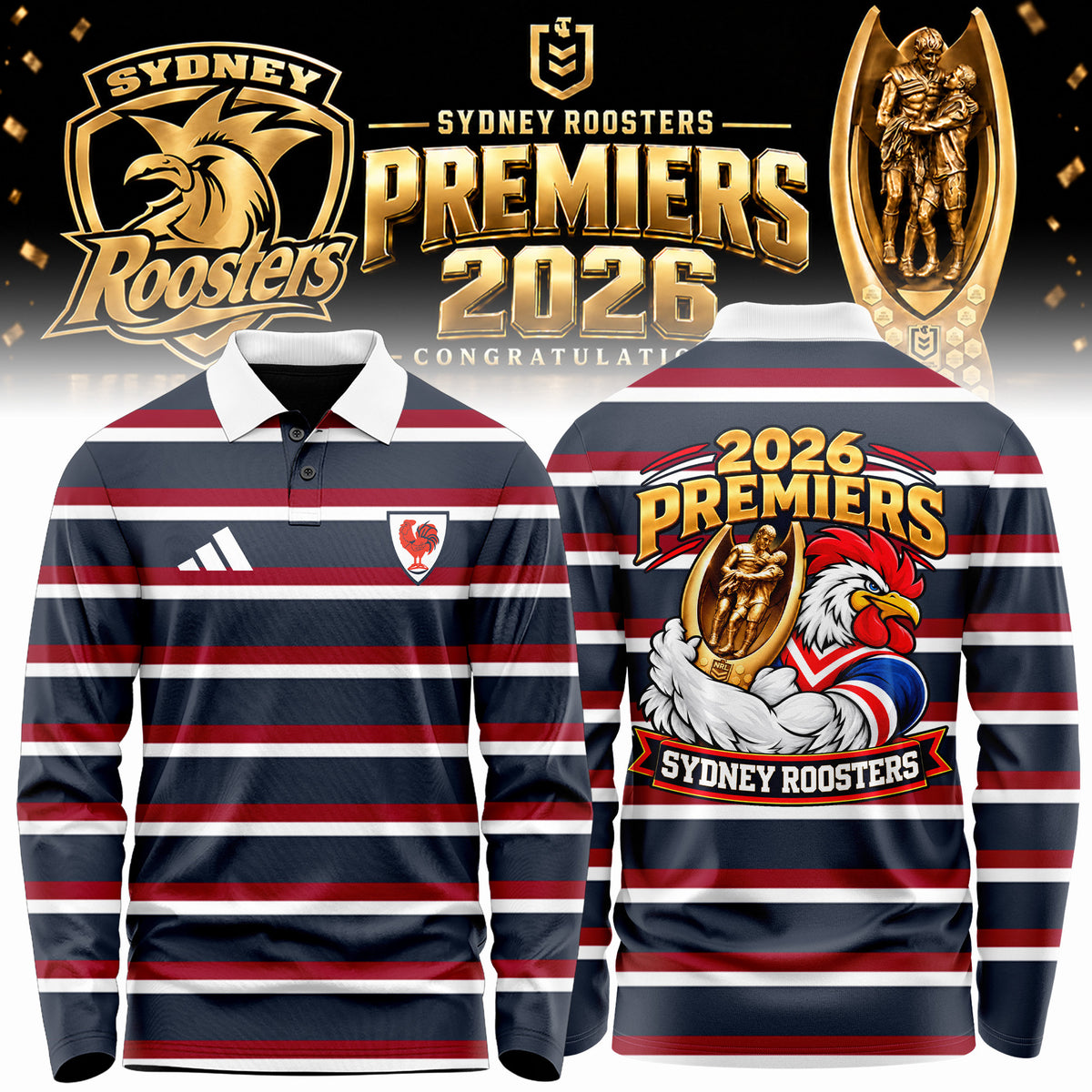 Sydney Roosters Merch 2026 NRL Premiers Polo Long Sleeve Shirt Best Gifts For Sydney Roosters Fans - Foxy23shop