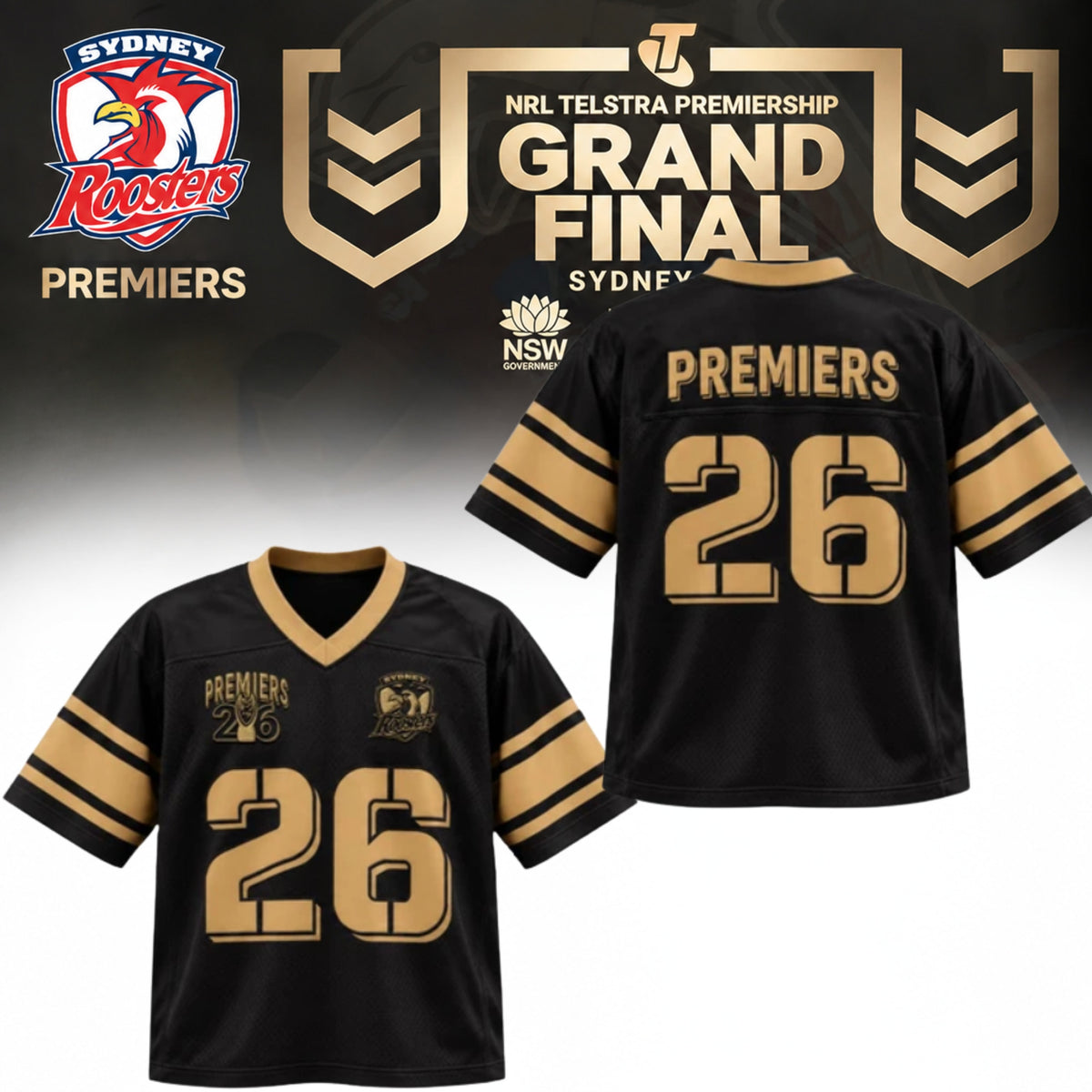 Sydney Roosters NRL 2026 Premiers Jersey Sydney Roosters Merch Presents Idea For Rugby Fans - Foxy23shop