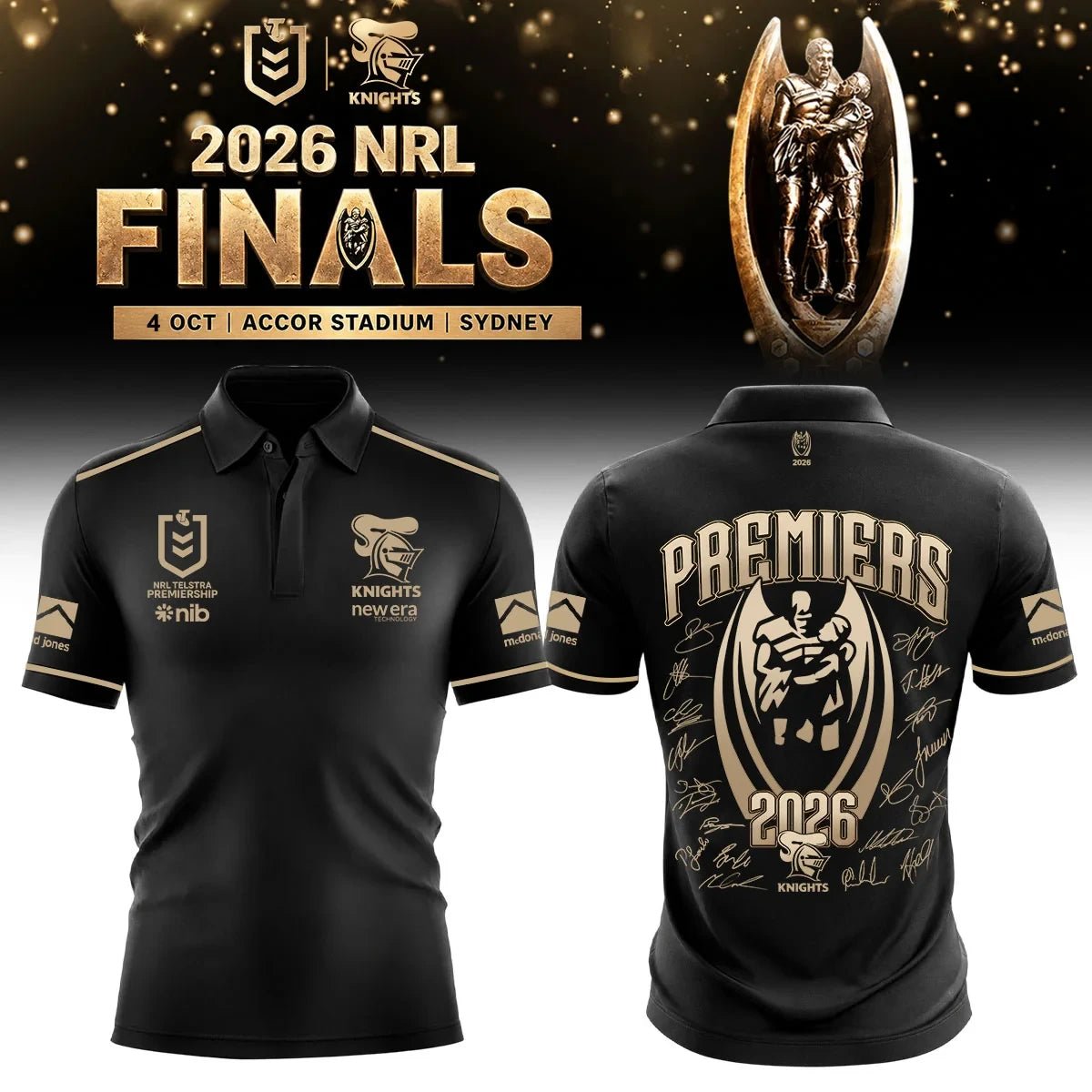 Newcastle Knights 2026 NRL Premiers Black Polo Shirt Newcastle Knights Clothes Unique Fan Gear - Foxy23shop