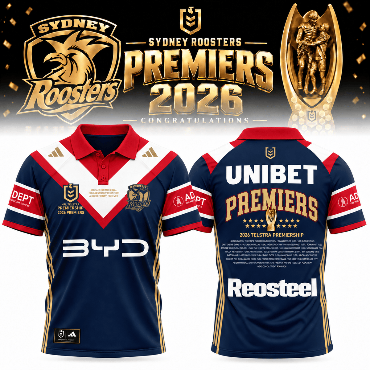 Sydney Roosters Merch 2026 NRL Premiers Polo Shirt Unique Gifts Ideas For Husband - Foxy23shop