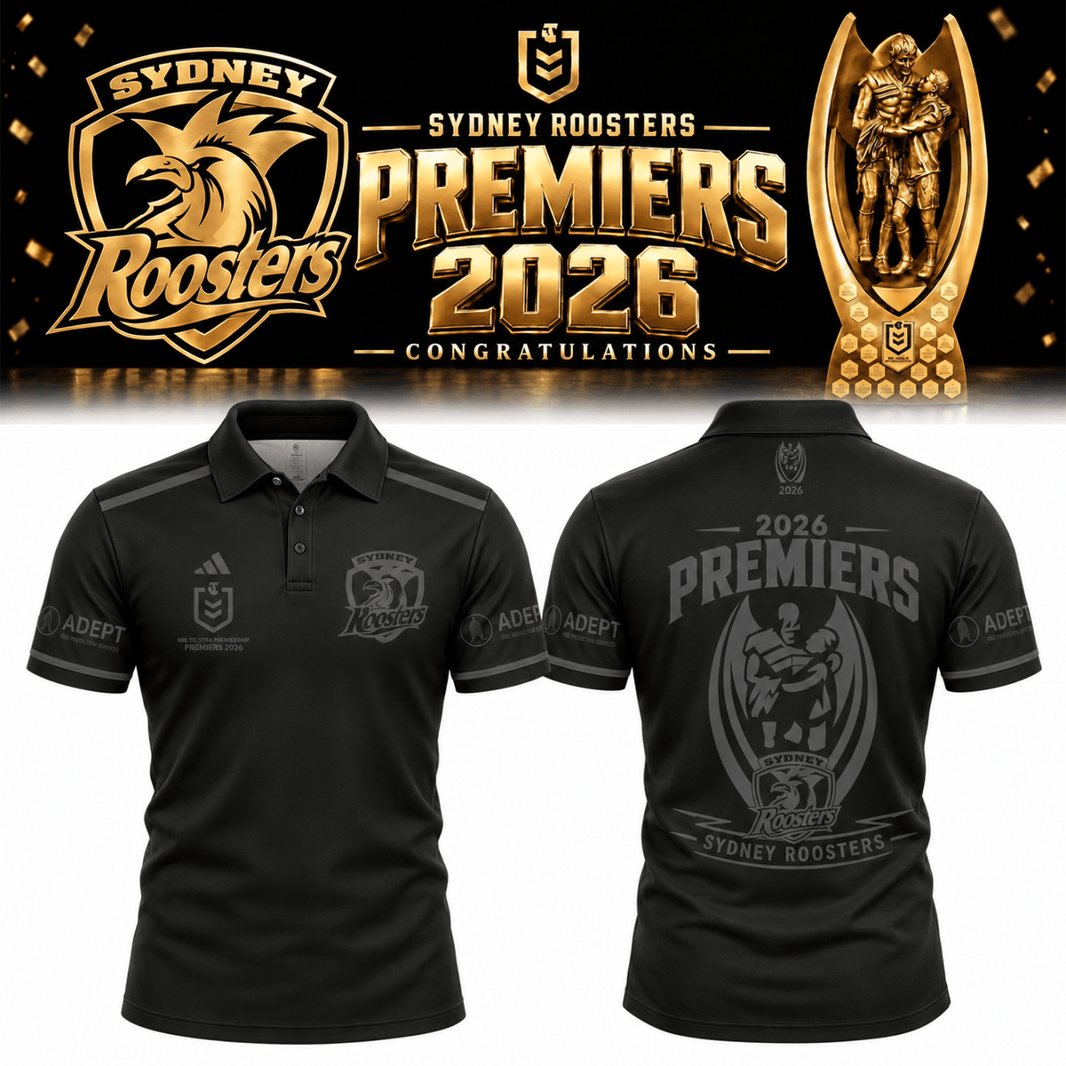 Sydney Roosters NRL 2026 Premiers Polo Shirt Sydney Roosters Gear Gifts For Rugby Lovers - Foxy23shop