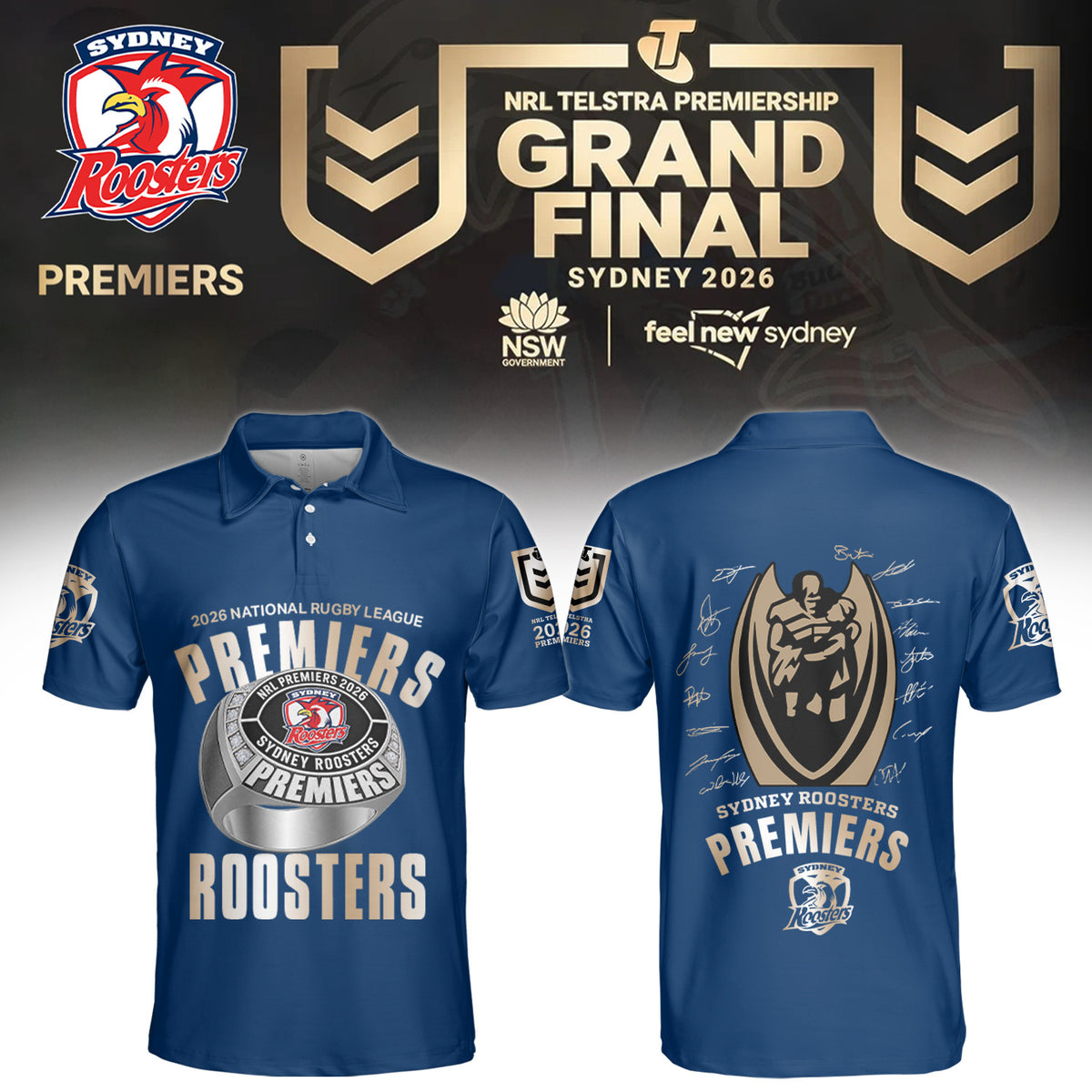 Sydney Roosters NRL 2026 Premiers Polo Shirt Sydney Roosters Merch Unique Fan Gear - Foxy23shop