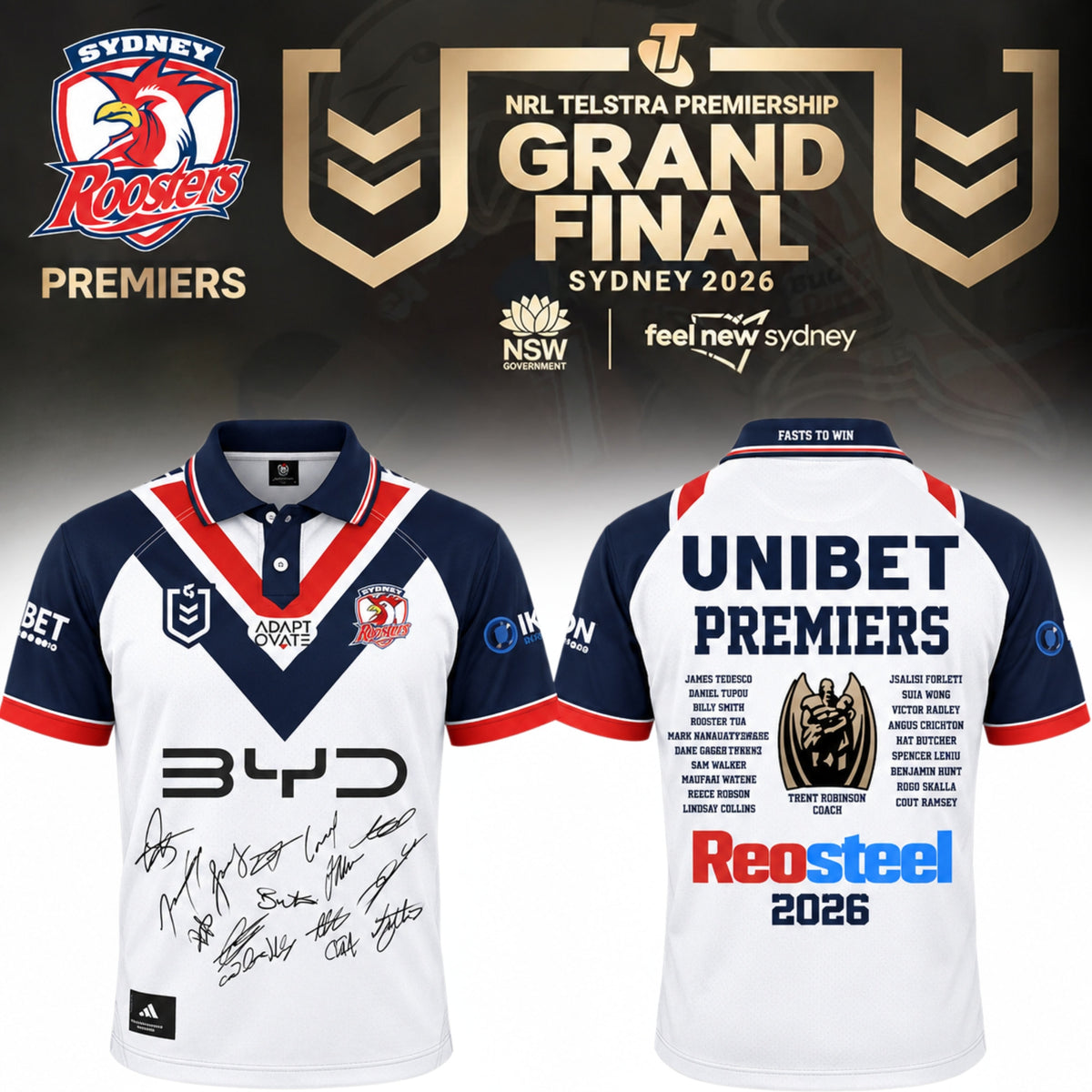 Sydney Roosters 2026 NRL Premiers Signed Polo Shirt Sydney Roosters Clothes Gifts For Dad - Foxy23shop