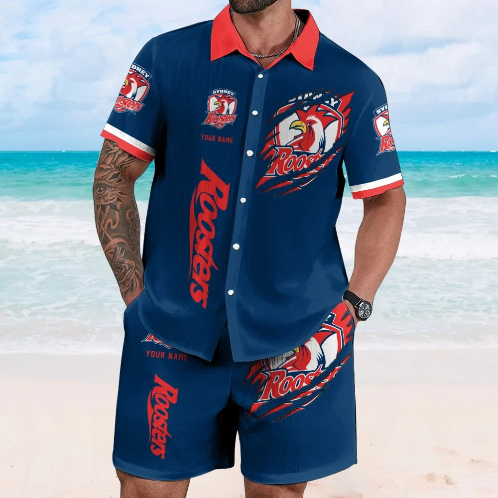 Custom Sydney Roosters Summer Combo Hawaiian Shirt And Short Gifts For Rugby Lovers - Foxy23shop