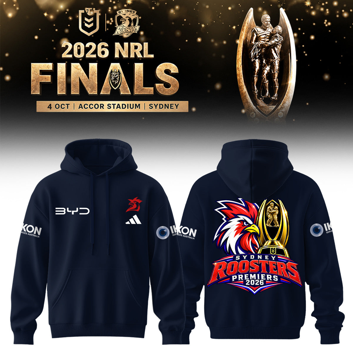Sydney Roosters NRL 2026 Premiers Hoodie Sydney Roosters Hooded Sweatshirt Best Fan Gear - Foxy23shop