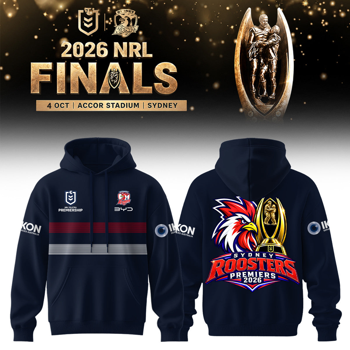 Sydney Roosters NRL 2026 Premiers Hoodie Sydney Roosters Hooded Sweatshirt Best Fans Gears - Foxy23shop