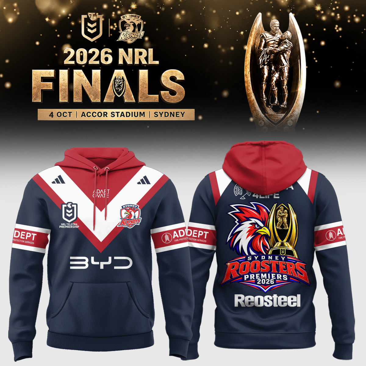 Sydney Roosters NRL 2026 Premiers Hoodie Sydney Roosters Hooded Sweatshirt Gift Ideas - Foxy23shop