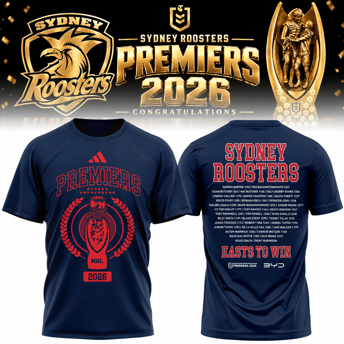 Sydney Roosters NRL 2026 Premiers T-Shirt Sydney Roosters Merch Unique Gifts For Boyfriend - Foxy23shop