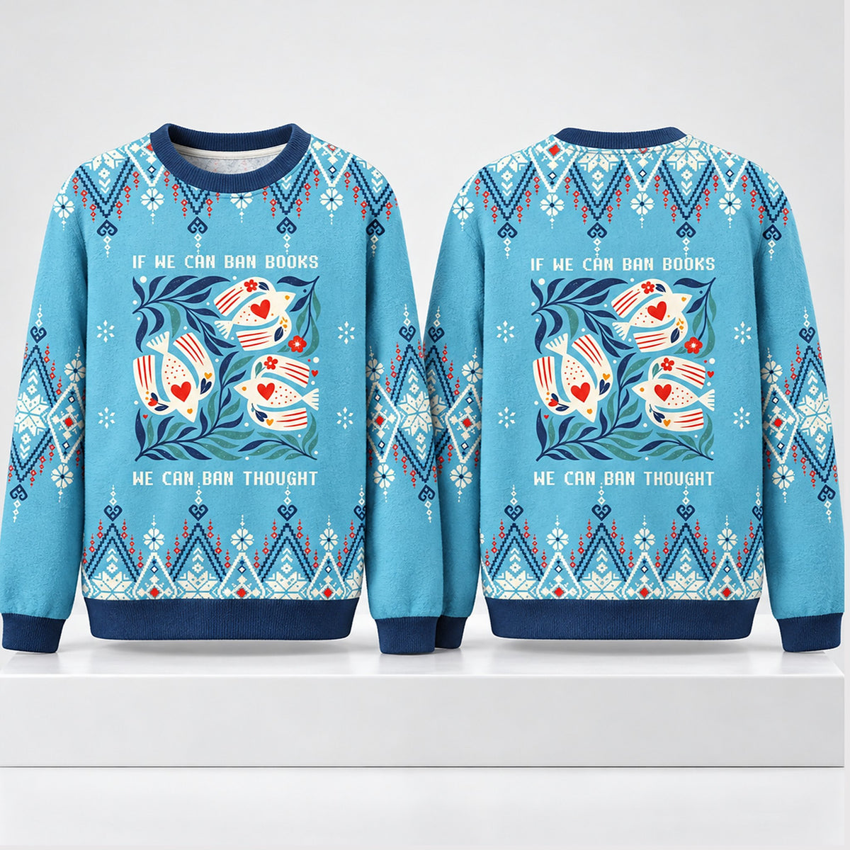 If We Can Ban Books We Can Ban Thought Christmas Ugly Sweater Xmas Gifts For Besties - Foxy23shop