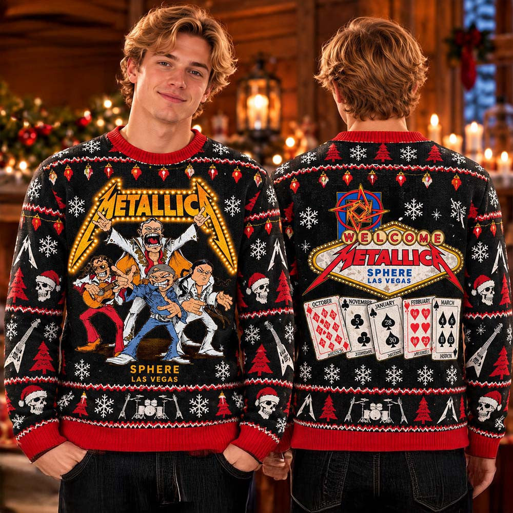 Metallica Merch Life Burns Faster 2026 2027 Band Elvis Style Play Cards Christmas Ugly Sweater Metallica Fans Xmas Gifts - Foxy23shop