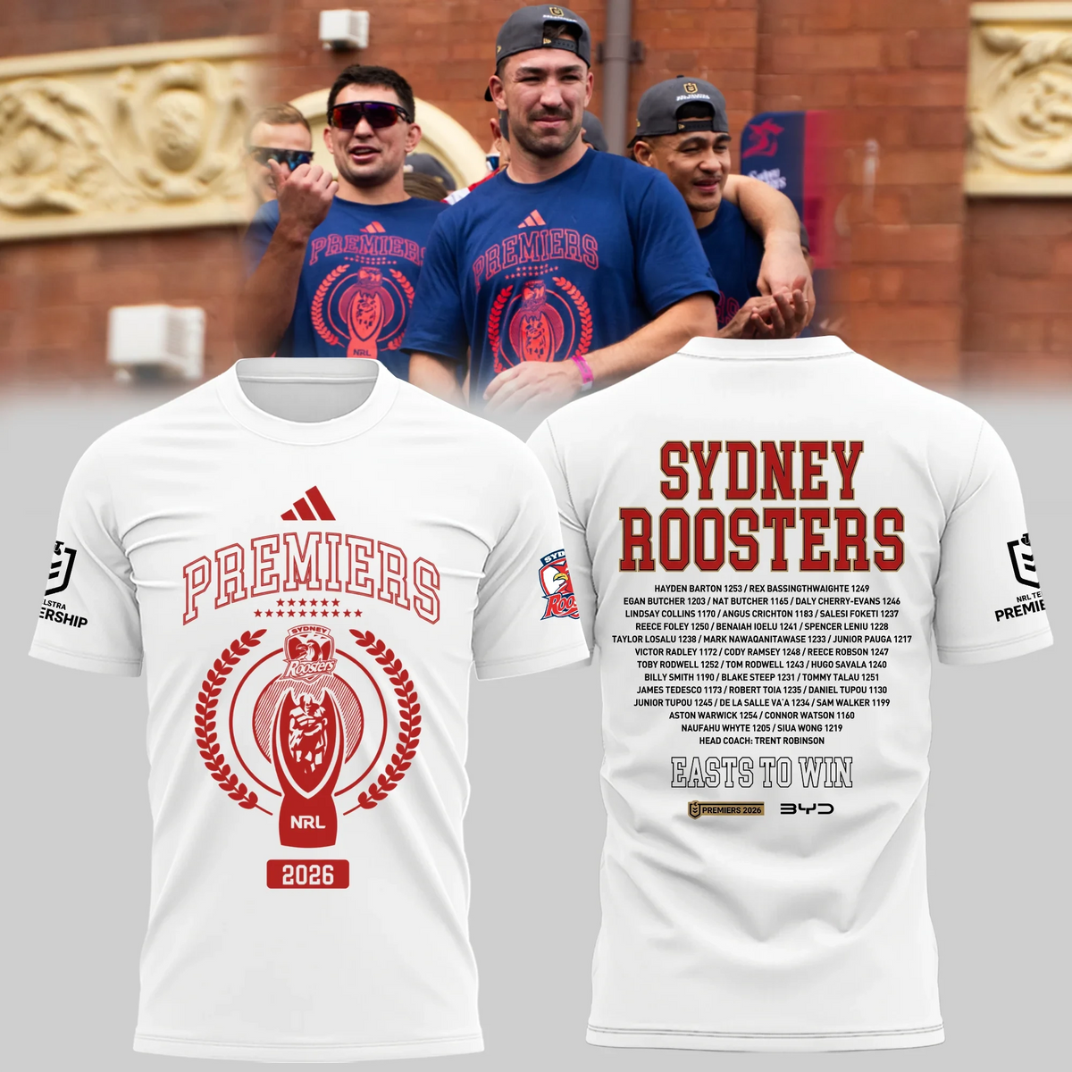 Sydney Roosters NRL Premiers 2026 White Shirt Sydney Roosters Apparel Fans Gear - Foxy23shop