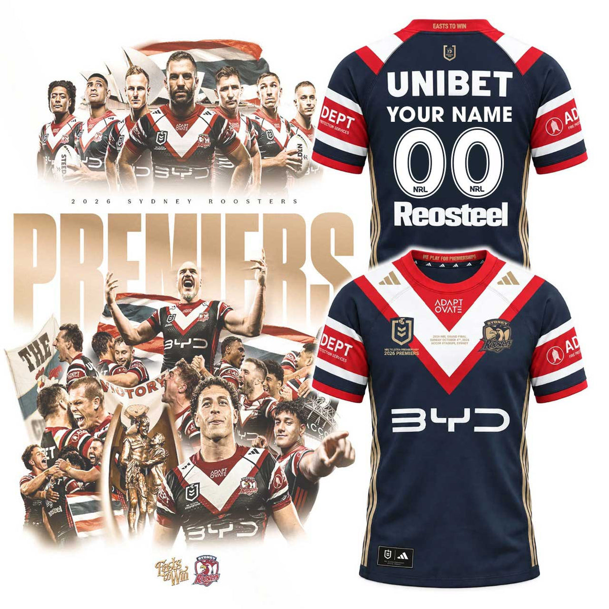 Personalized Sydney Roosters NRL Premiers 2026 T-Shirt Sydney Roosters Gear Fans Gifts - Foxy23shop
