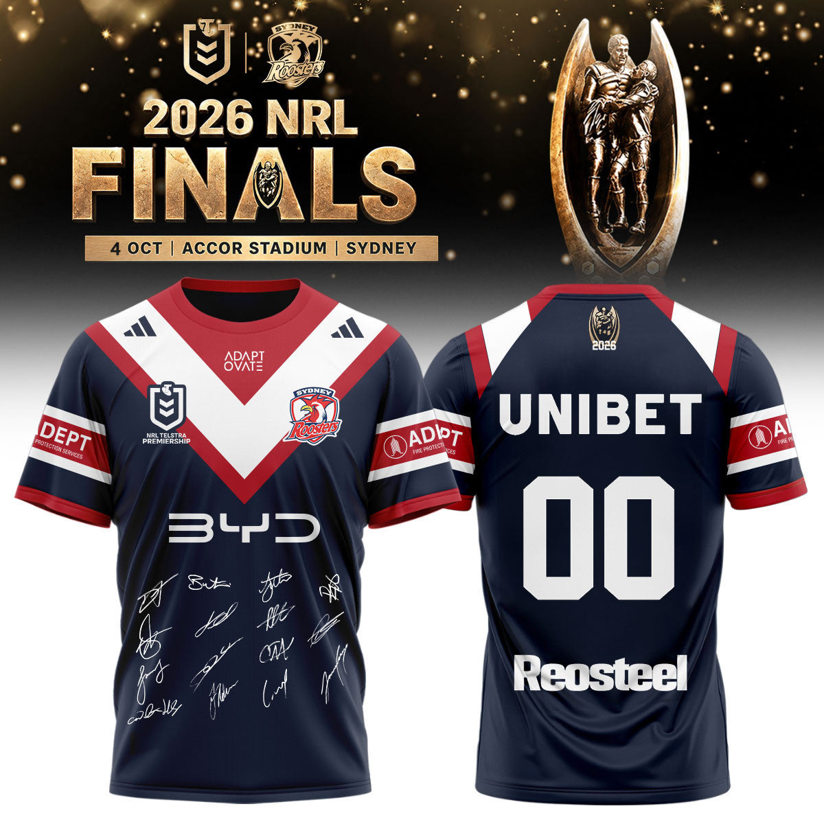 Personalized Sydney Roosters NRL Premiers 2026 T-Shirt Sydney Roosters Clothing Unique Fan Gear - Foxy23shop