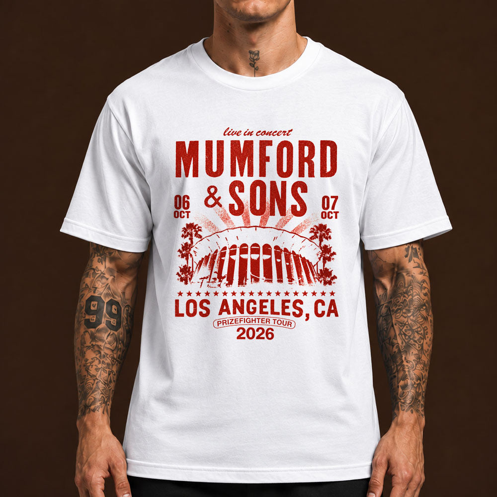 Mumford And Sons Prizefighter Tour Los Angeles CA 2026 Event T-Shirt Mumford And Sons Clothes Fan Gifts - Foxy23shop